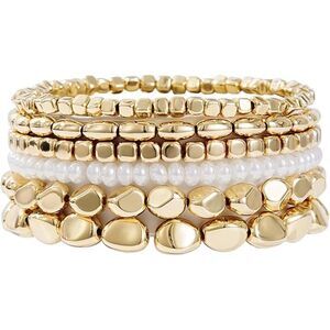 Gold Plated Beaded Bracelets For Women Trendy, 14K Gold Plated Stack Cross Pearl
